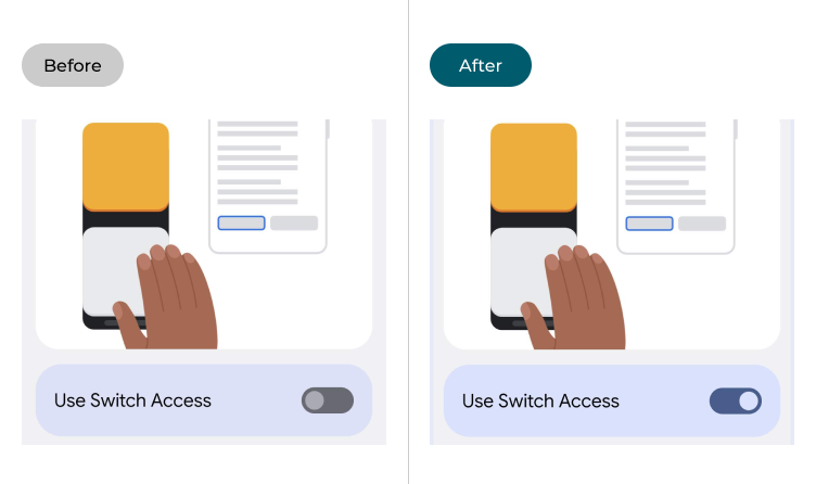 Android 13 with Switch Access turned off and then turned on